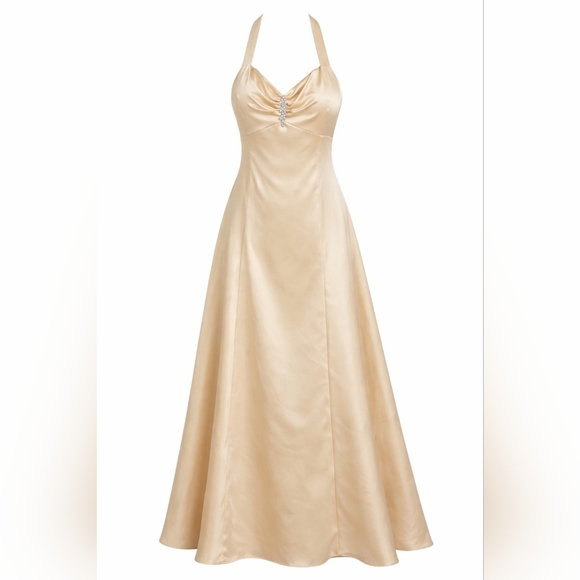 David's Bridal Dresses & Skirts - David’s Bridal Champagne Satin Gown w/ Crystal Detail | Size 4 Formal Dress